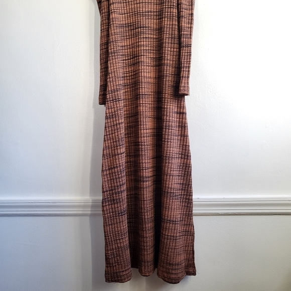 New Zara Ribbed Cut Out Cold Shoulder Long Sleeve Brown/Black Midi Dress Small - Picture 11 of 15